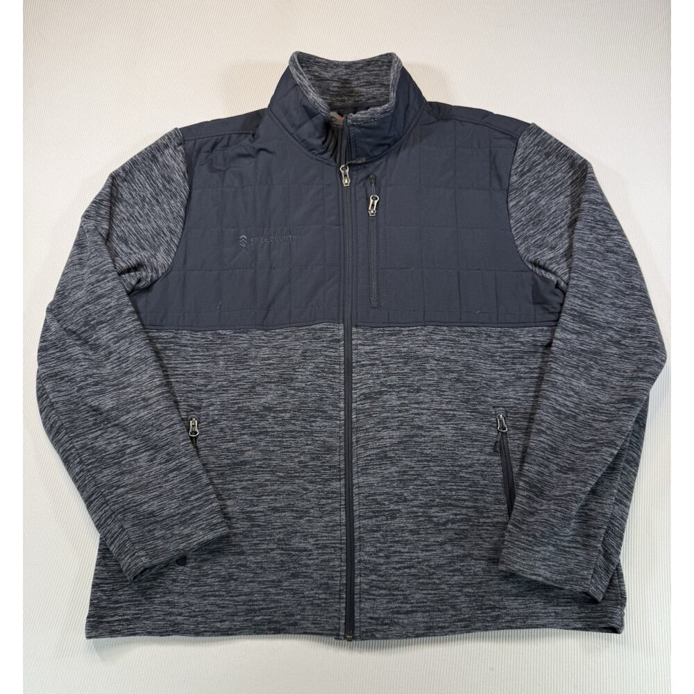 Free Country Full Zip Jacket Mens XL Gray/Blue Quilted Fleece Hybrid Coat